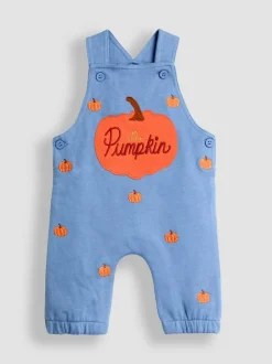 Jojo Maman Bébé 2-Piece Appliqué Dungarees & Print Top Set Blue Pumpkin New
