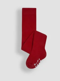 Jojo Maman Bébé Cotton Rich Plain Tights Bright Red Clearance