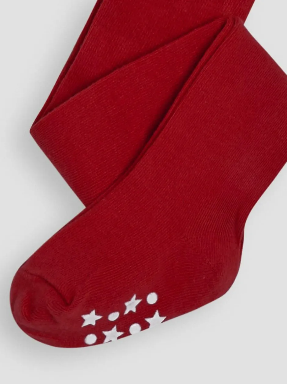 Jojo Maman Bébé Cotton Rich Plain Tights Bright Red Clearance