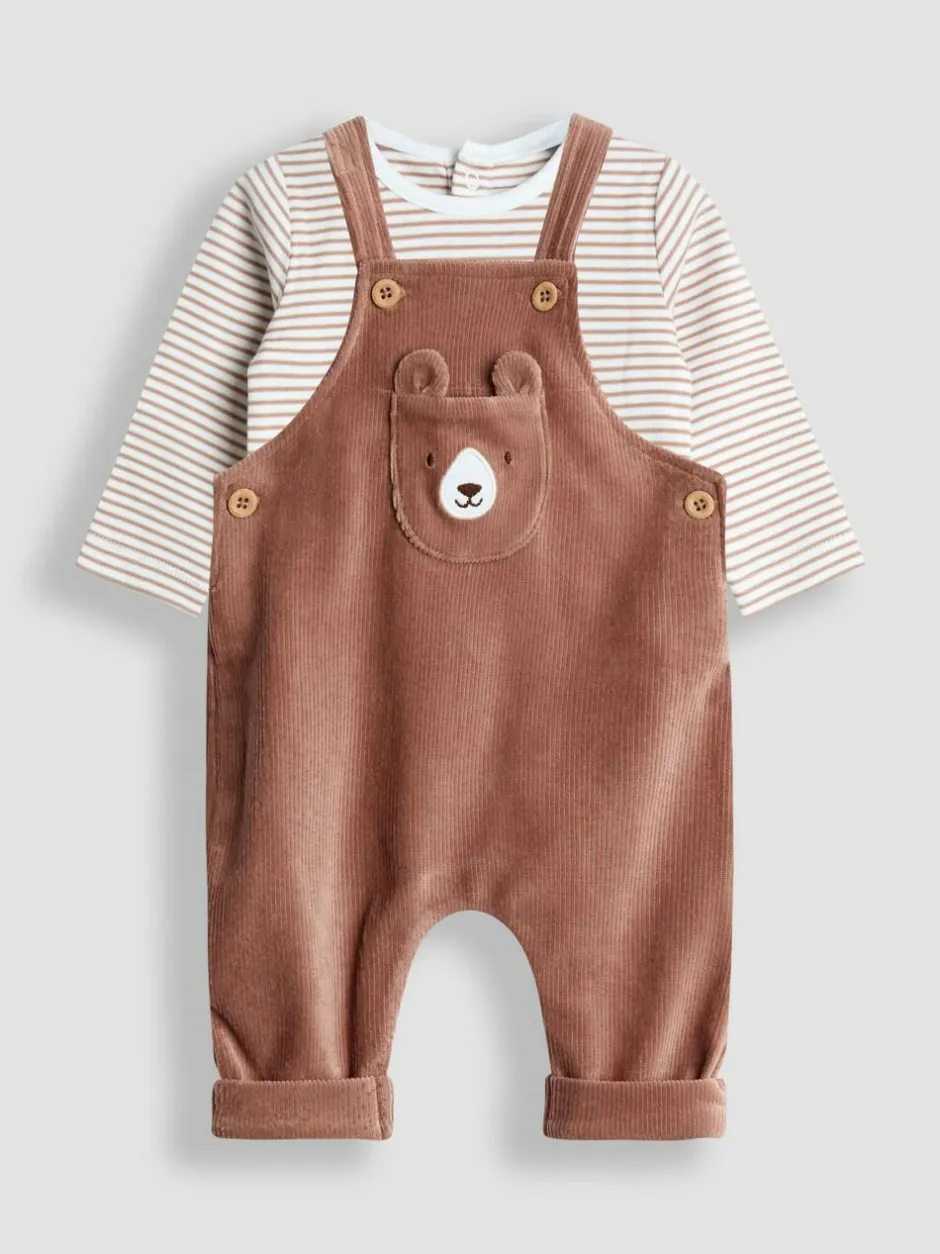 Jojo Maman Bébé Brown Bear Rib Velour Character Dungaree & Body Set Sale
