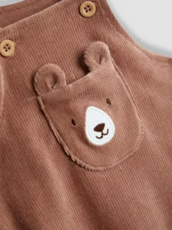 Jojo Maman Bébé Brown Bear Rib Velour Character Dungaree & Body Set Sale