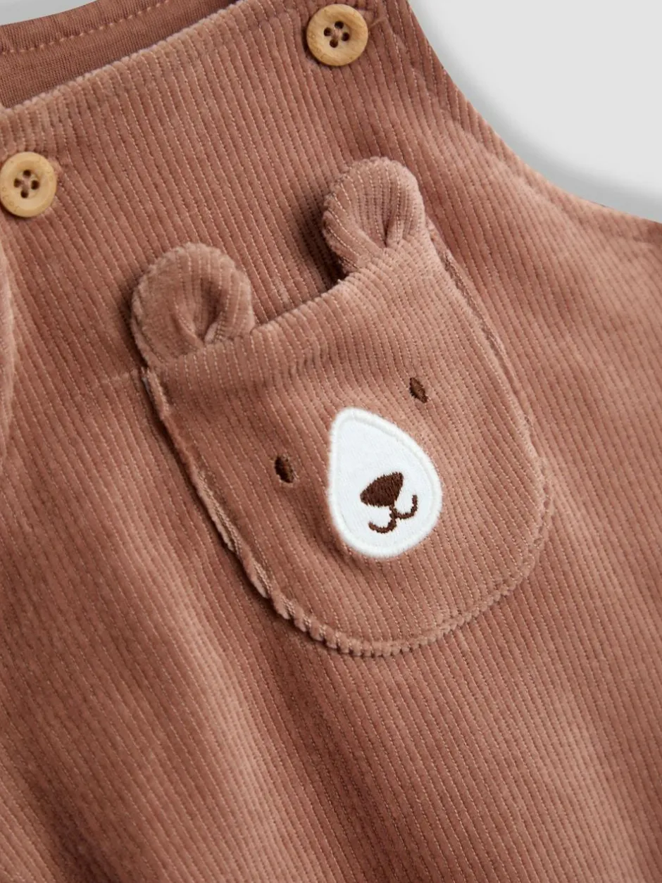 Jojo Maman Bébé Brown Bear Rib Velour Character Dungaree & Body Set Sale