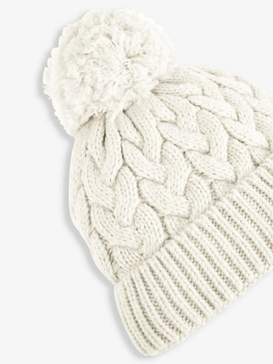 Jojo Maman Bébé Cream Chunky Cable Knit Pom Pom Hat New