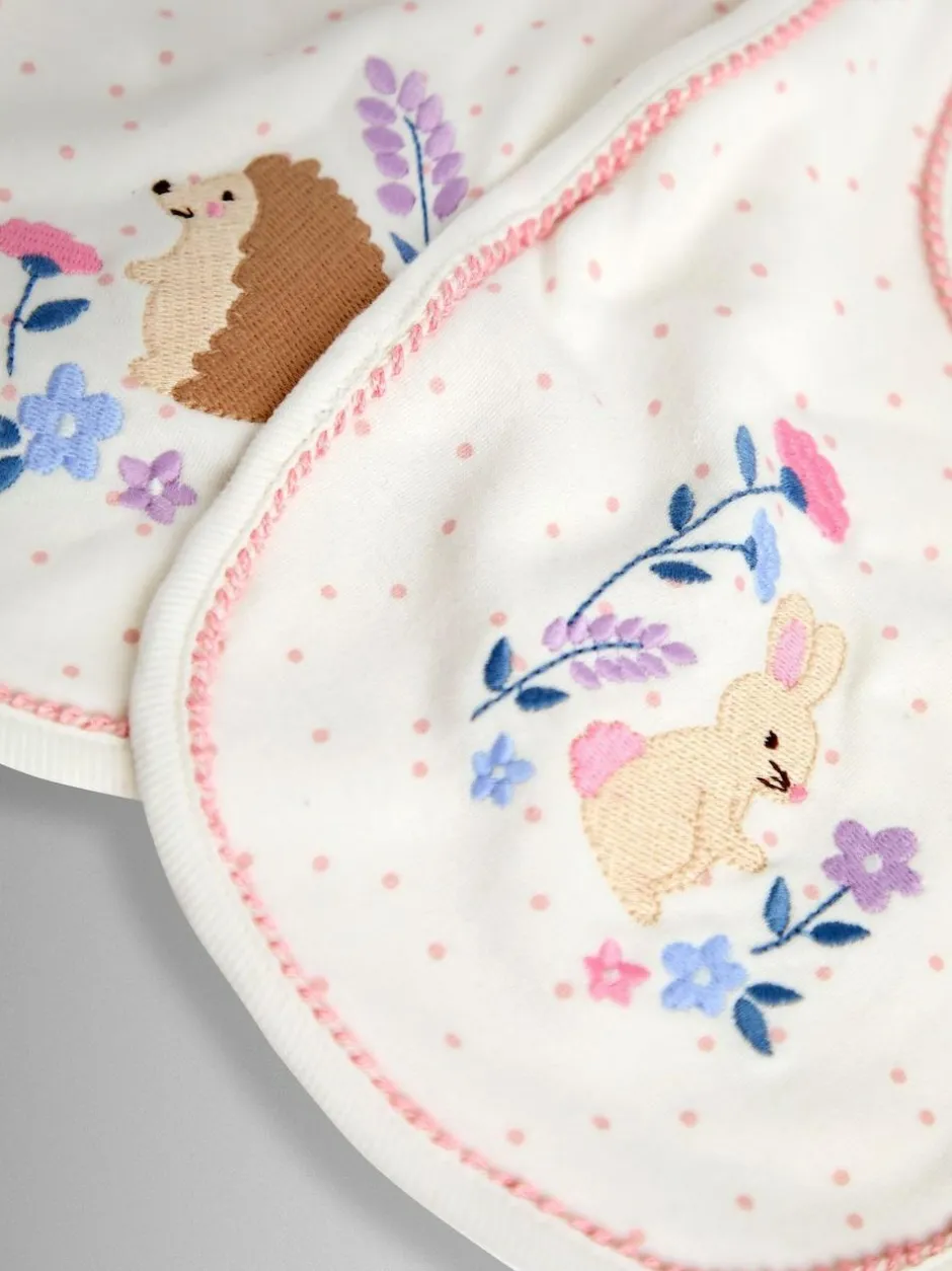 Jojo Maman Bébé Cream Speckled Hedgehog 2-Pack Embroidered Appliqué Bibs Best