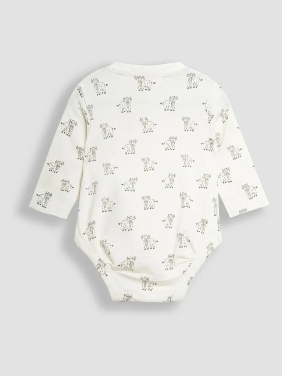 Jojo Maman Bébé Ecru Printed Highland Cow And Striped Bodies 2 Pack Outlet