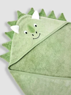 Jojo Maman Bébé Green Dino Character Hooded Towel New
