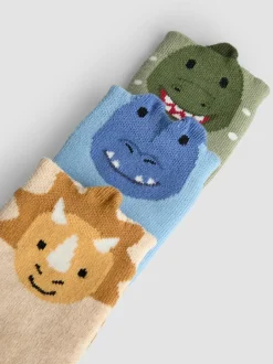Jojo Maman Bébé Green Dinosaur 3-Pack Dinosaur Extra Thick Socks Online