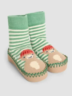 Jojo Maman Bébé Green Highland Cow Moccasin Slipper Socks Sale