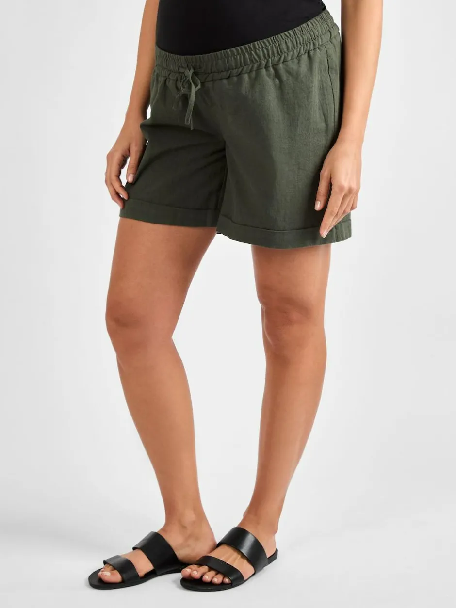 Jojo Maman Bébé Linen Blend Drawstring Waist Maternity Shorts Khaki Sale