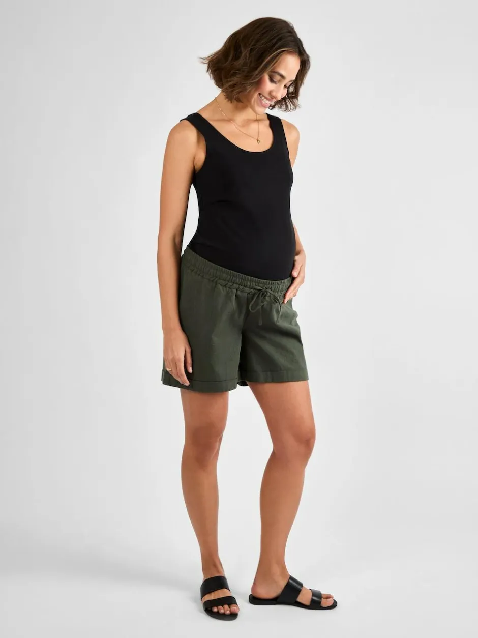 Jojo Maman Bébé Linen Blend Drawstring Waist Maternity Shorts Khaki Sale