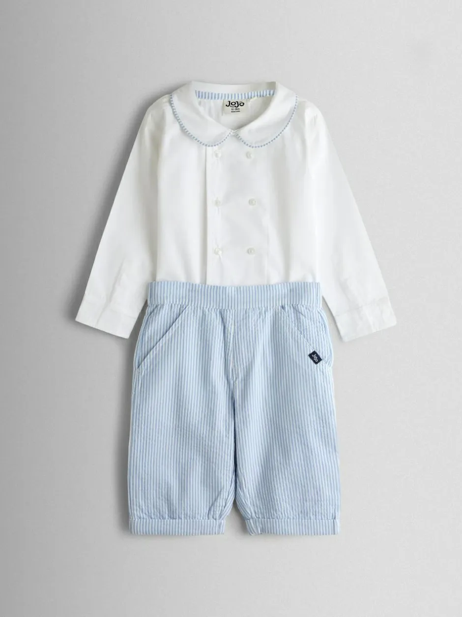Jojo Maman Bébé Light Blue Double Breast Shirt & Stripe Shorts Set 2 Piece Best