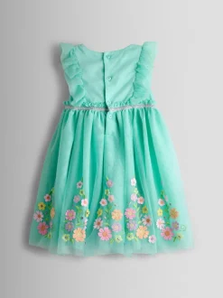 Jojo Maman Bébé Ruffle Tulle Appliqué Party Dress Light Green Hot