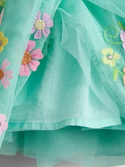 Jojo Maman Bébé Ruffle Tulle Appliqué Party Dress Light Green Hot