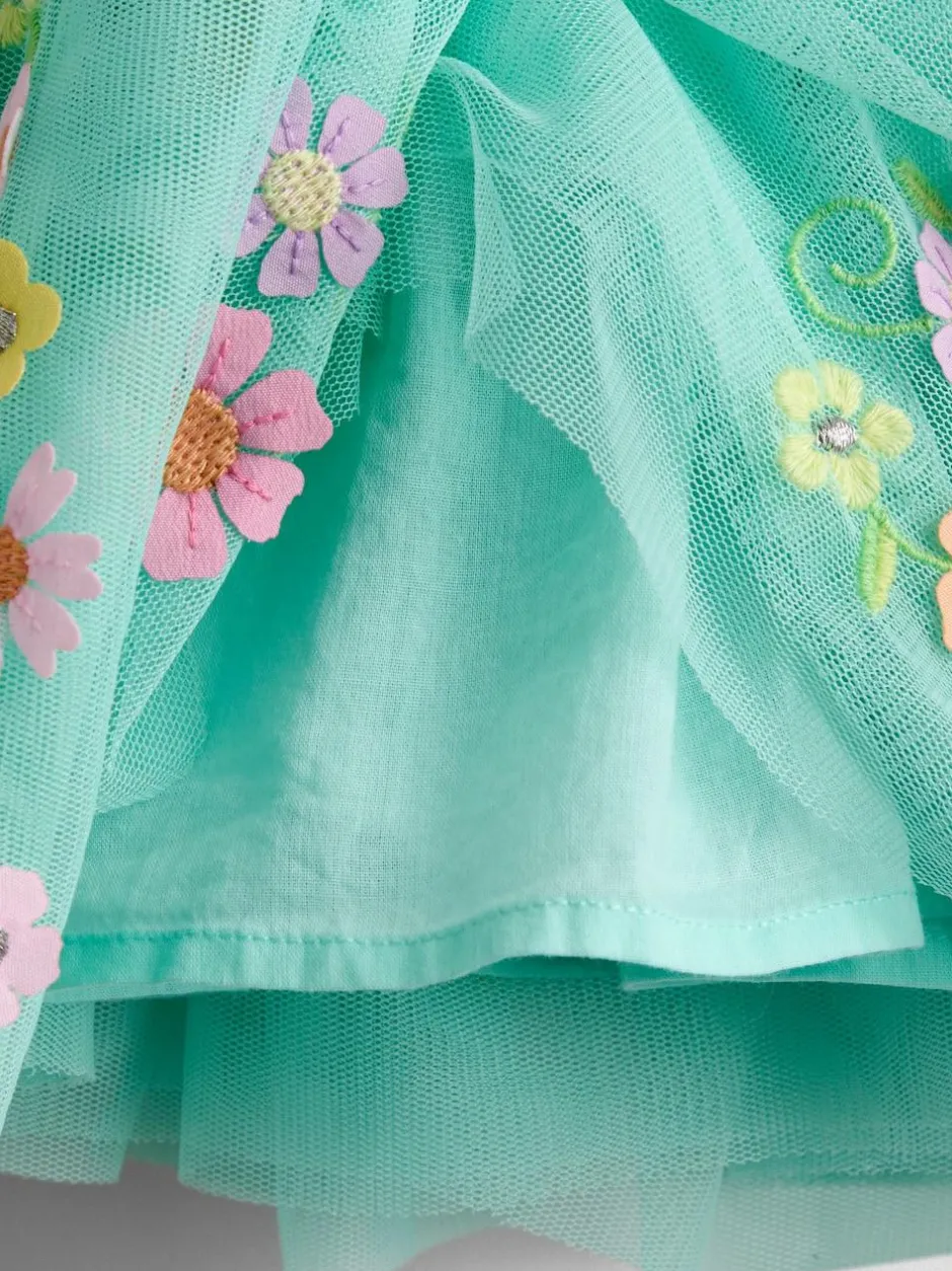 Jojo Maman Bébé Ruffle Tulle Appliqué Party Dress Light Green Hot