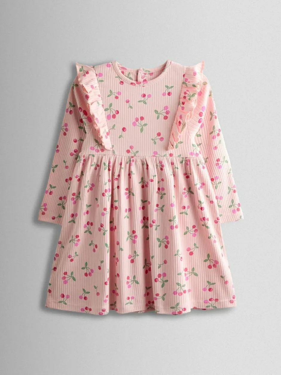 Jojo Maman Bébé Light Pink Cherry Frill Long Sleeve Dress New