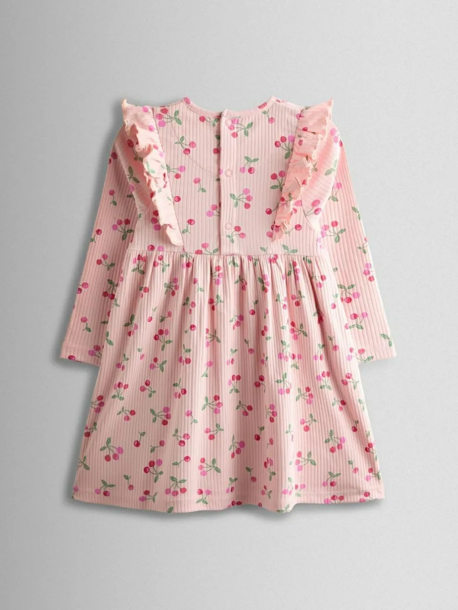 Jojo Maman Bébé Light Pink Cherry Frill Long Sleeve Dress New