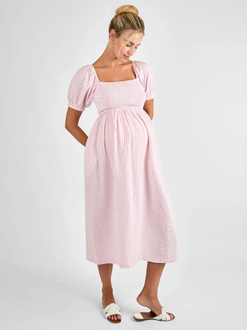 Jojo Maman Bébé Short Puff Sleeve Shirred Midi Dress Light Pink Online