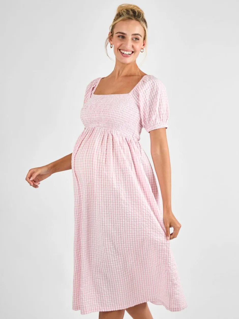 Jojo Maman Bébé Short Puff Sleeve Shirred Midi Dress Light Pink Online