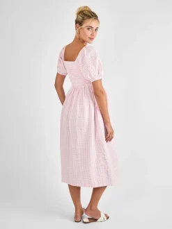 Jojo Maman Bébé Short Puff Sleeve Shirred Midi Dress Light Pink Online