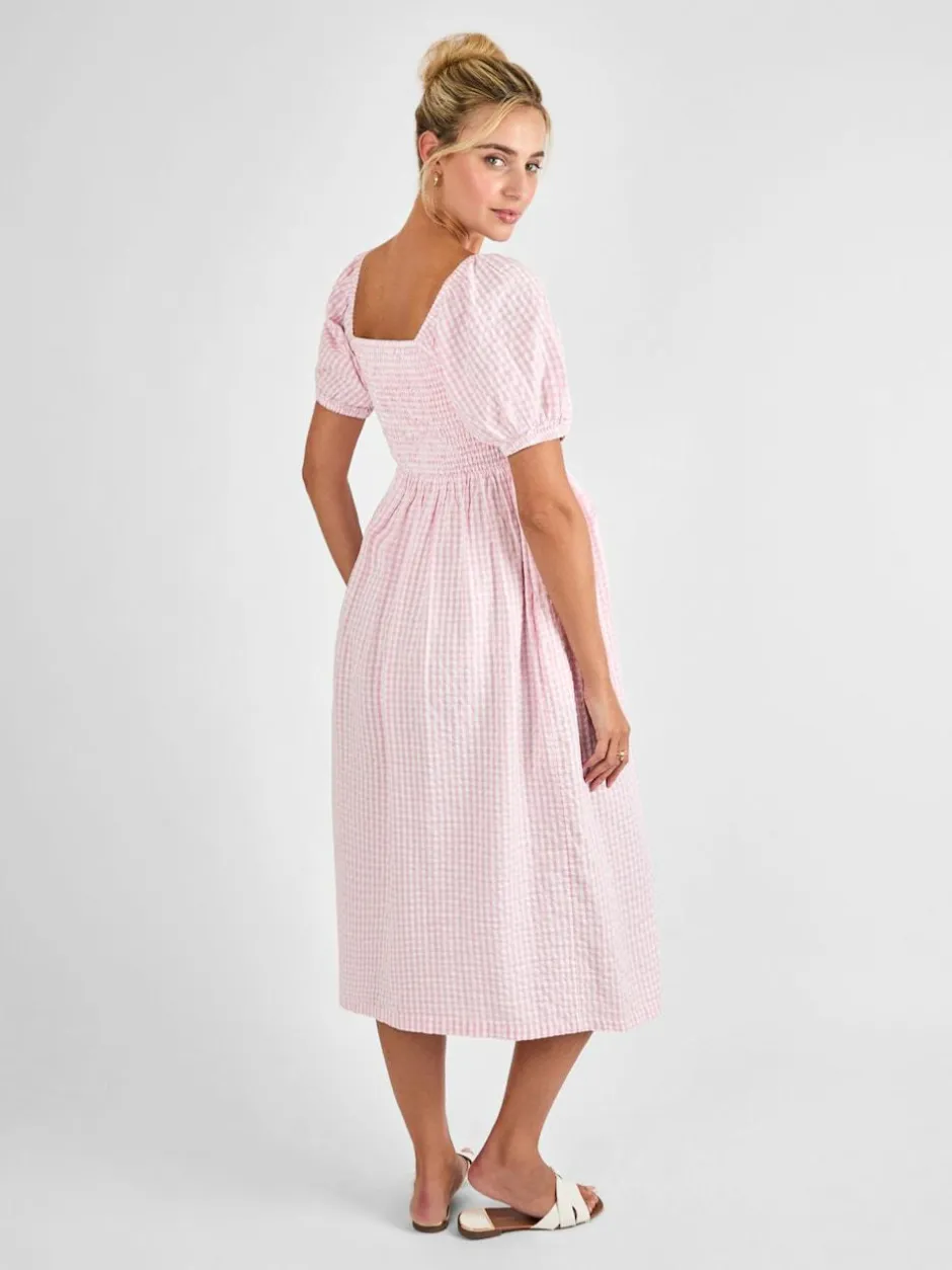 Jojo Maman Bébé Short Puff Sleeve Shirred Midi Dress Light Pink Online