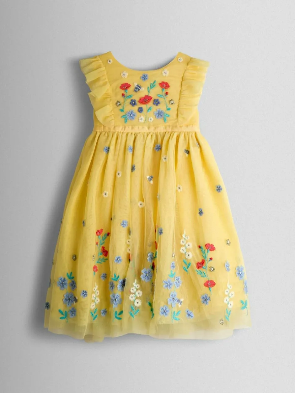 Jojo Maman Bébé Ruffle Tulle Appliqué Party Dress Light Yellow Online
