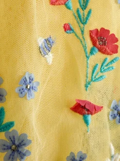 Jojo Maman Bébé Ruffle Tulle Appliqué Party Dress Light Yellow Online