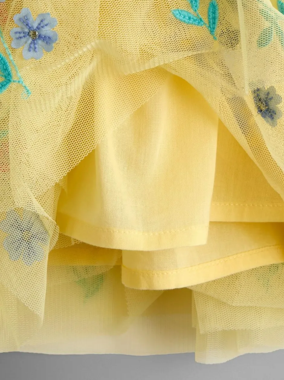 Jojo Maman Bébé Ruffle Tulle Appliqué Party Dress Light Yellow Online