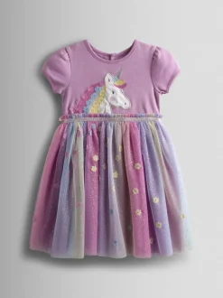 Jojo Maman Bébé Appliqué Tulle Party Dress Lilac Purple Unicorn Discount