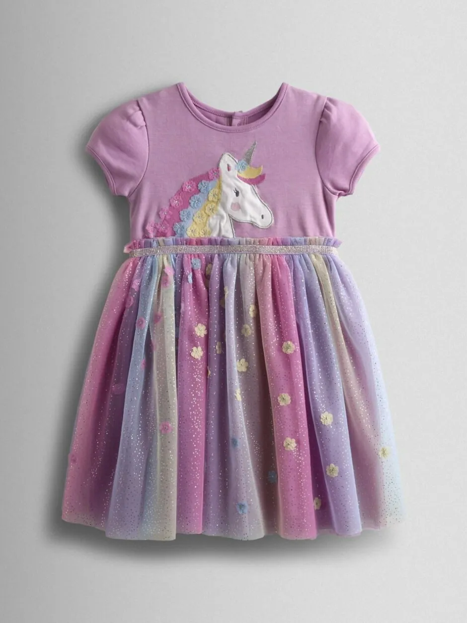 Jojo Maman Bébé Appliqué Tulle Party Dress Lilac Purple Unicorn Discount