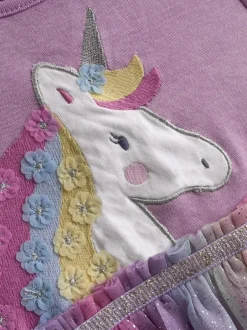 Jojo Maman Bébé Appliqué Tulle Party Dress Lilac Purple Unicorn Discount
