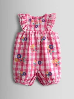 Jojo Maman Bébé Mid Pink Frill Shoulder Embroidered Romper Discount