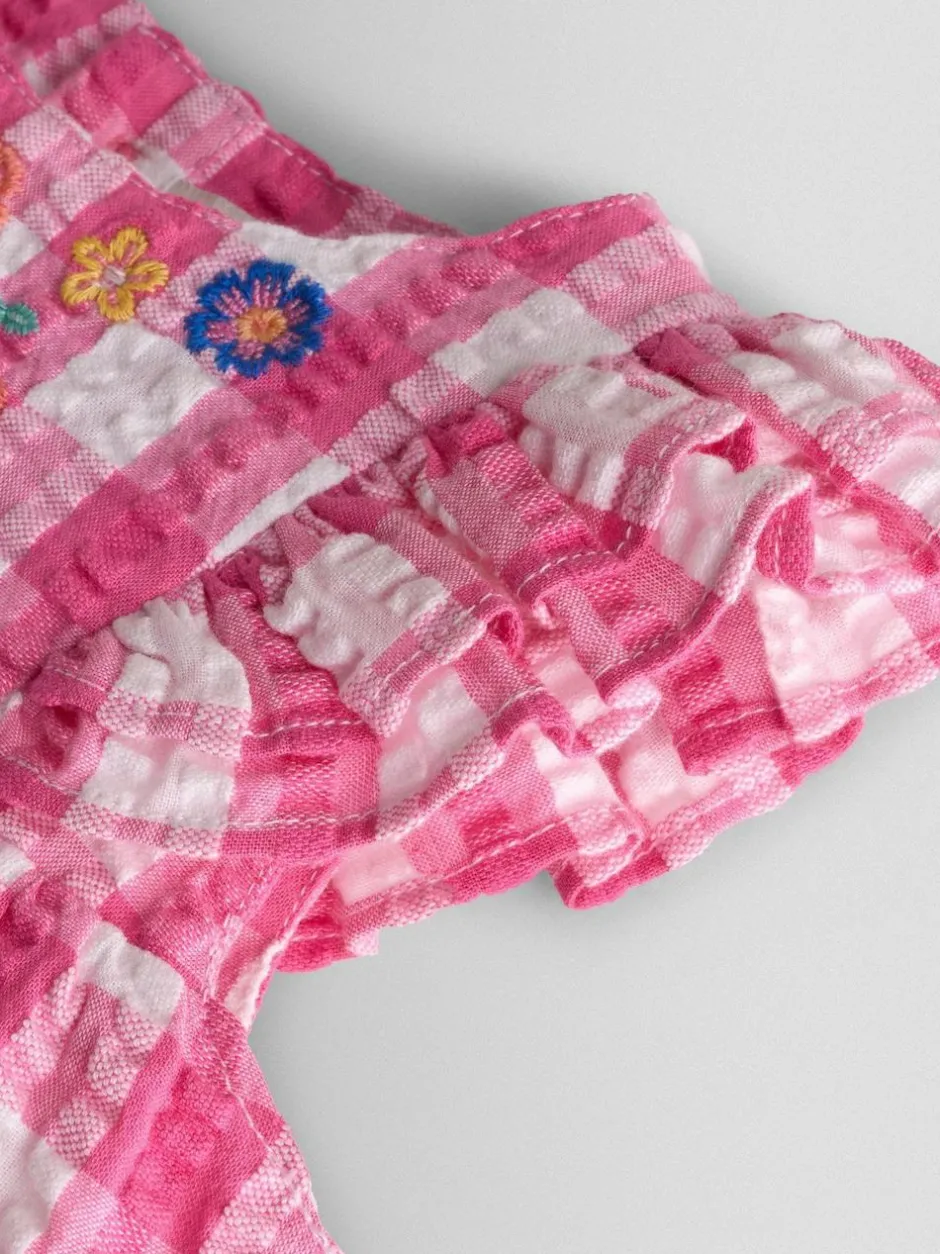 Jojo Maman Bébé Mid Pink Frill Shoulder Embroidered Romper Discount