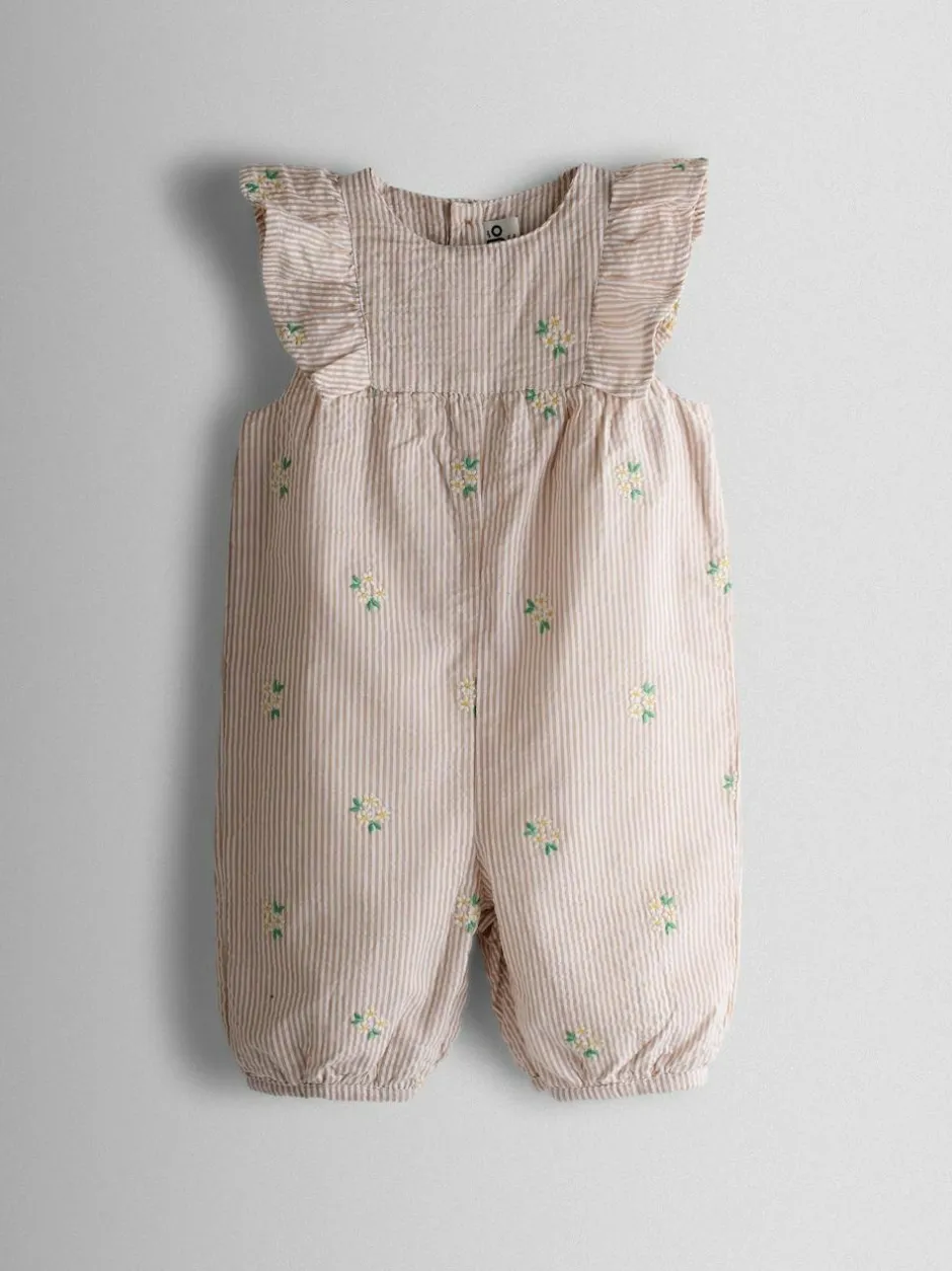 Jojo Maman Bébé Natural Frill Shoulder Embroidered Romper Hot