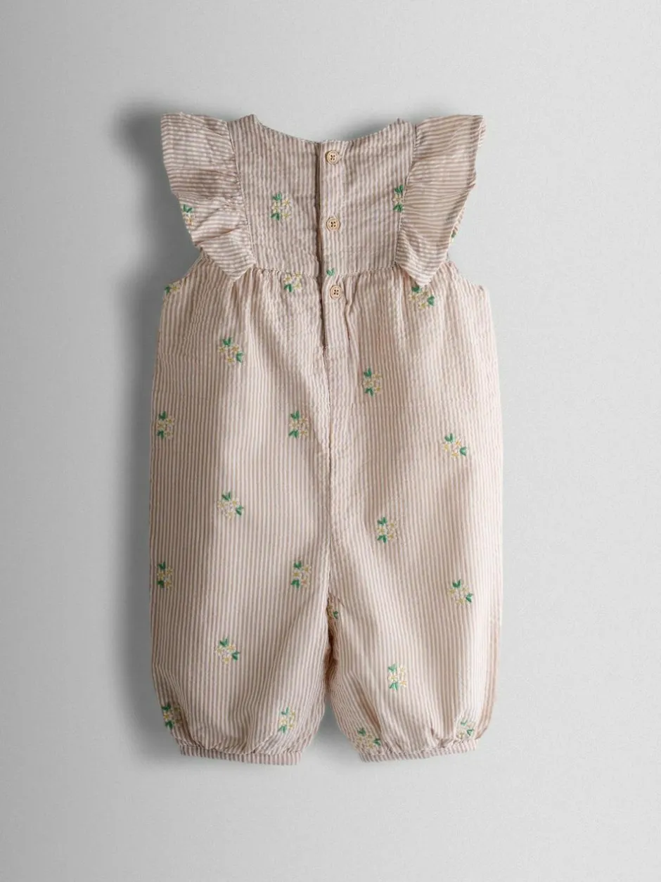 Jojo Maman Bébé Natural Frill Shoulder Embroidered Romper Hot