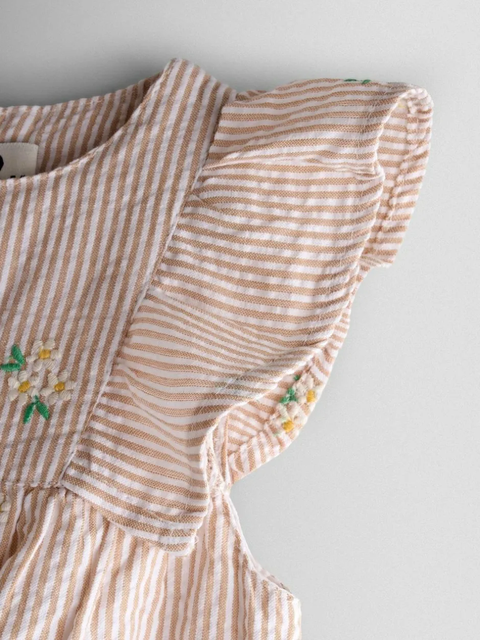 Jojo Maman Bébé Natural Frill Shoulder Embroidered Romper Hot
