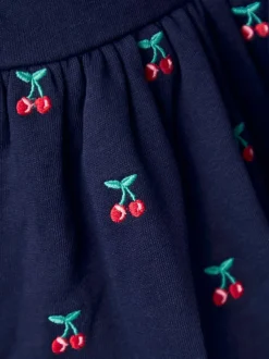 Jojo Maman Bébé Navy Blue Cherry Crochet Collar Embroidered Sweat Dress Discount