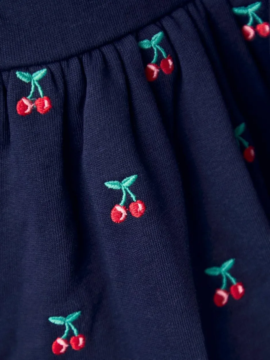 Jojo Maman Bébé Navy Blue Cherry Crochet Collar Embroidered Sweat Dress Discount