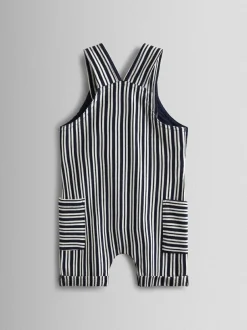 Jojo Maman Bébé Navy Blue Stripe Dungarees, T-Shirt & Hat 3-Piece Set New