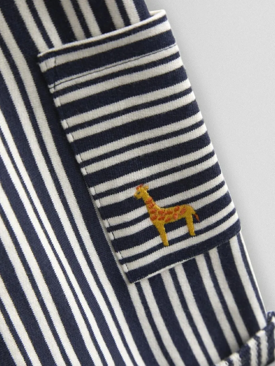 Jojo Maman Bébé Navy Blue Stripe Dungarees, T-Shirt & Hat 3-Piece Set New