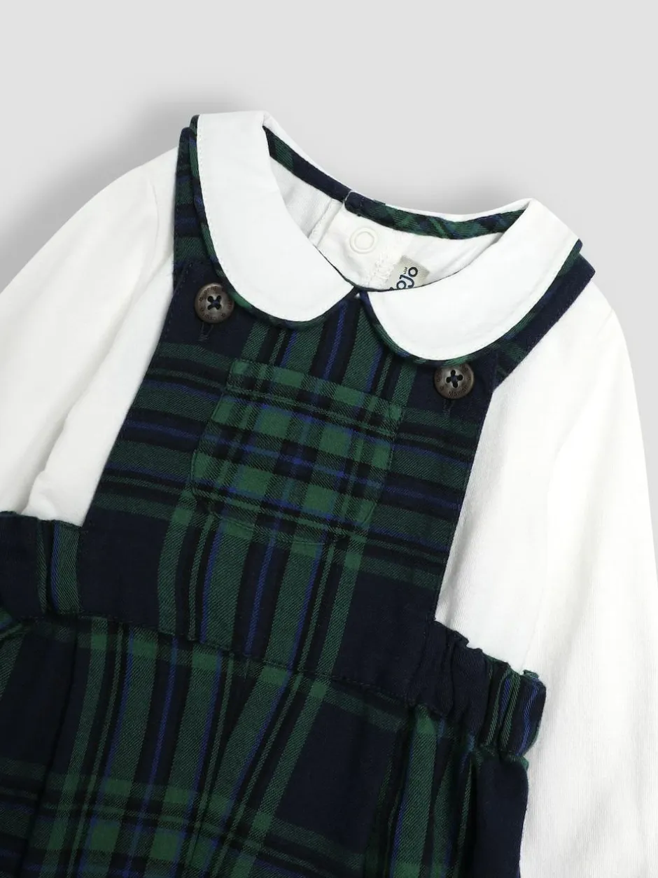 Jojo Maman Bébé Navy Blue Tartan 2-Piece Tartan Dungarees & Body Set
