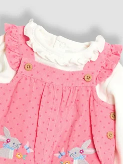 Jojo Maman Bébé Appliqué Cord Dungarees & Top Set Pink Bunny Sale