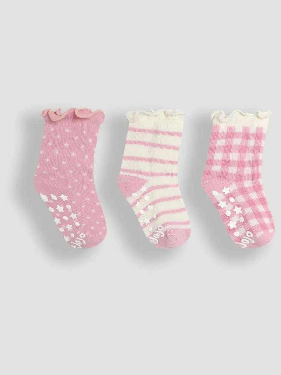 Jojo Maman Bébé Pink Cotton Frill Socks 3 Pack Clearance