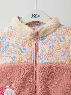 Jojo Maman Bébé Pink Floral Unicorn Fleece Appliqué Reversible Jacket Best