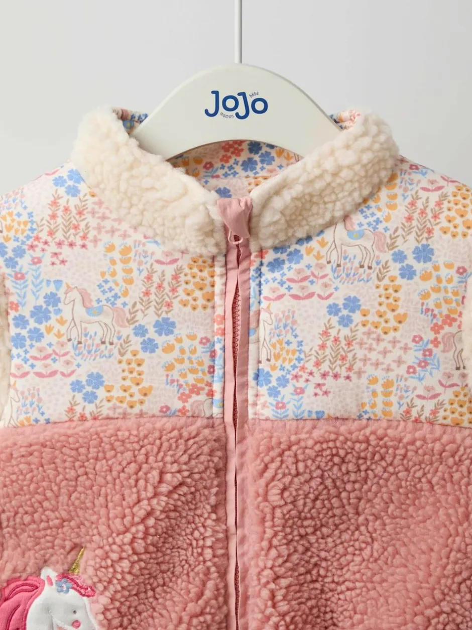 Jojo Maman Bébé Pink Floral Unicorn Fleece Appliqué Reversible Jacket Best