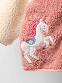 Jojo Maman Bébé Pink Floral Unicorn Fleece Appliqué Reversible Jacket Best