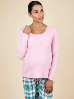 Jojo Maman Bébé Maternity Check Pyjama Set Pink Hot