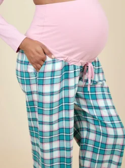 Jojo Maman Bébé Maternity Check Pyjama Set Pink Hot