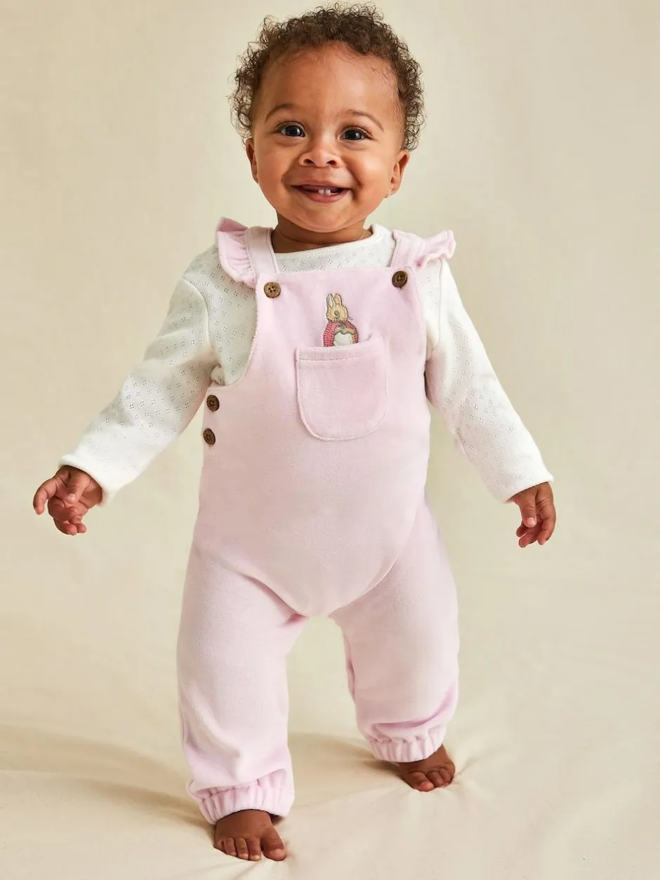 Jojo Maman Bébé Pink Peter Rabbit Appliqué Velour Dungarees and Body Set Online