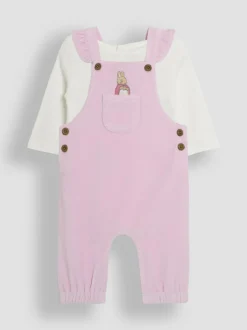 Jojo Maman Bébé Pink Peter Rabbit Appliqué Velour Dungarees and Body Set Online
