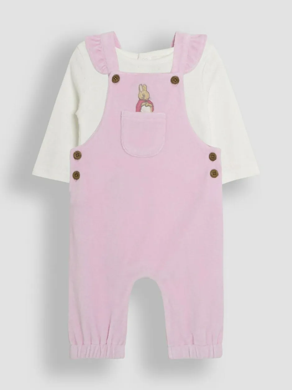 Jojo Maman Bébé Pink Peter Rabbit Appliqué Velour Dungarees and Body Set Online